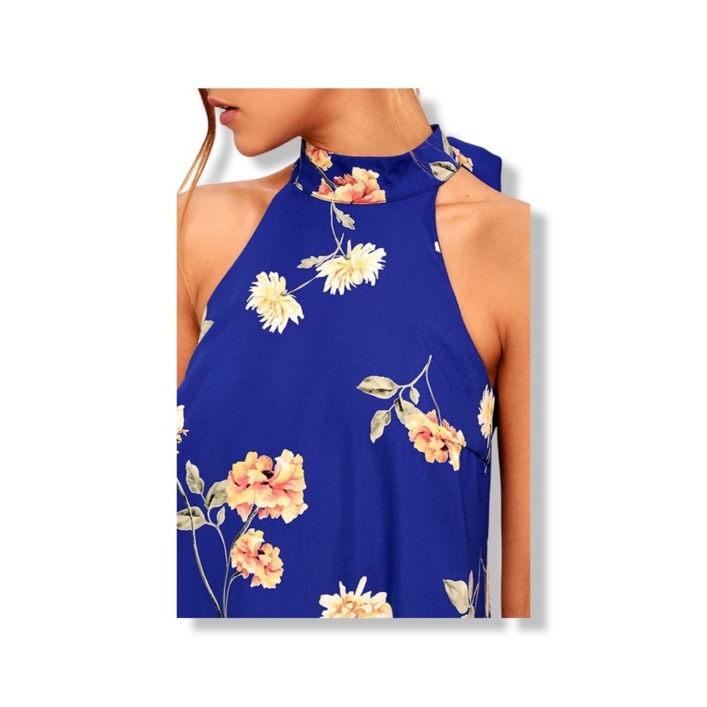 Lulus Darling Dearest Royal Blue Floral Print Swing Dress Halter XS - Picture 6 of 10